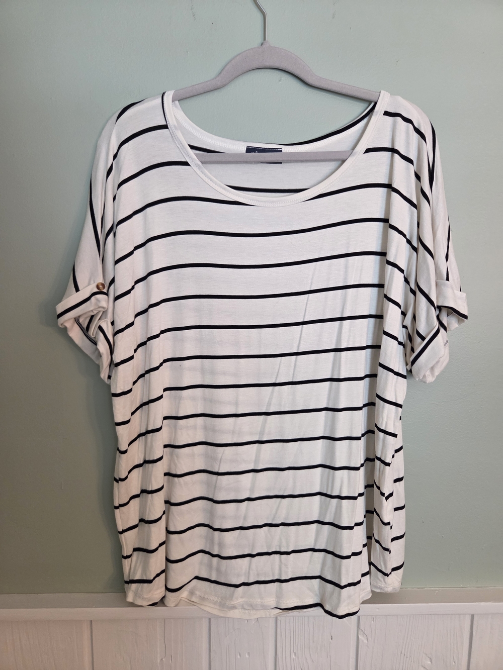 Scarlett Cream and Black Striped Scoop Neck Short Sleeve Tee